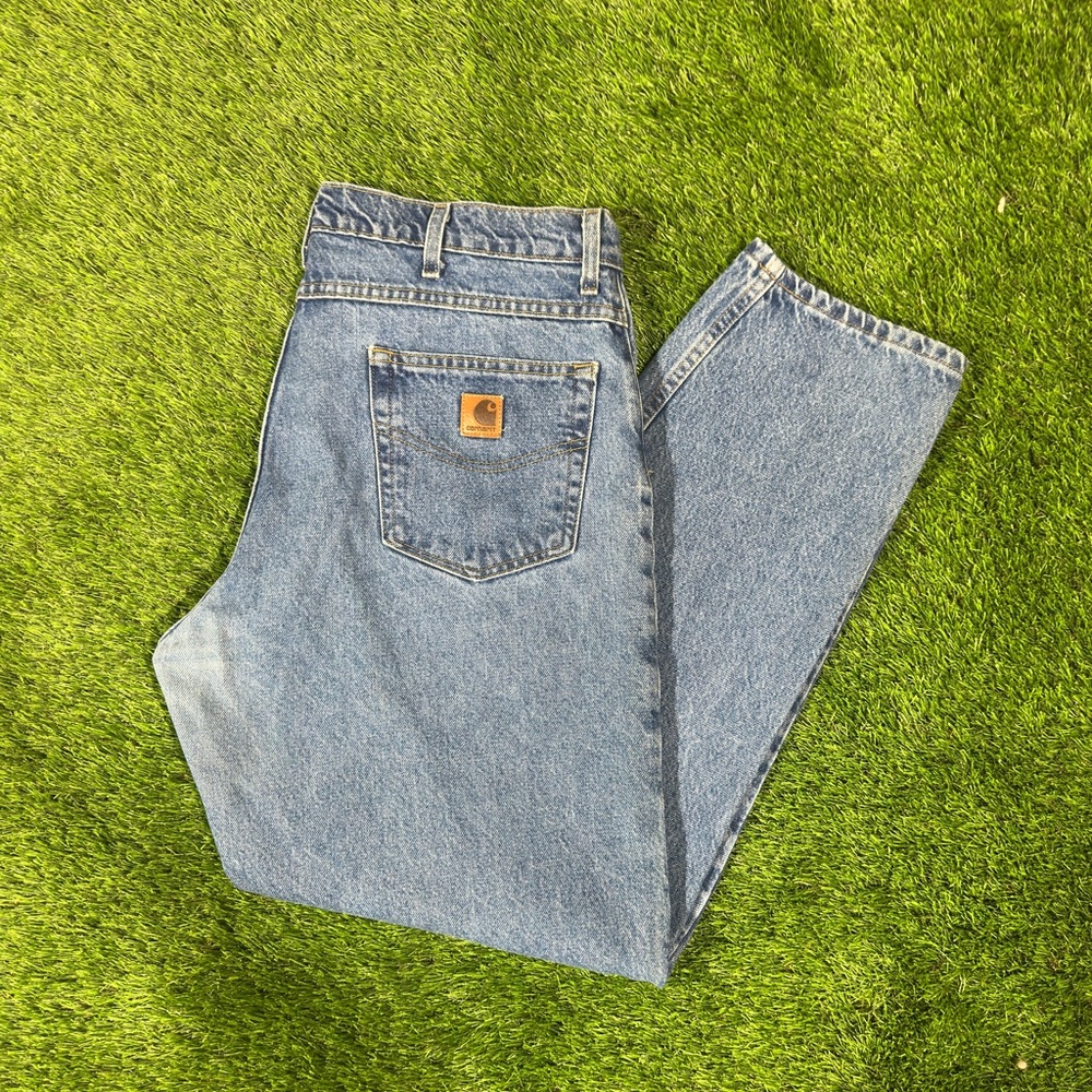 Carhartt Jeans Mens 40x32 Blue Relaxed Fit Tapered Leg B17 STW Work Denim Pants